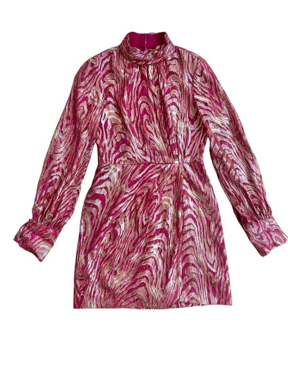 Jonathan Simkhai Silk Long Sleeve Mock Neck Metallic Mini Dress